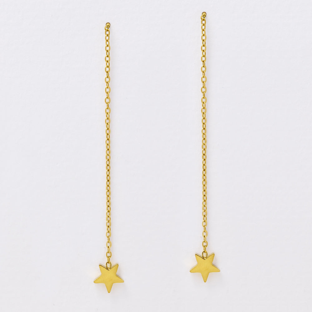 Stainless steel thread earring with chained star detail