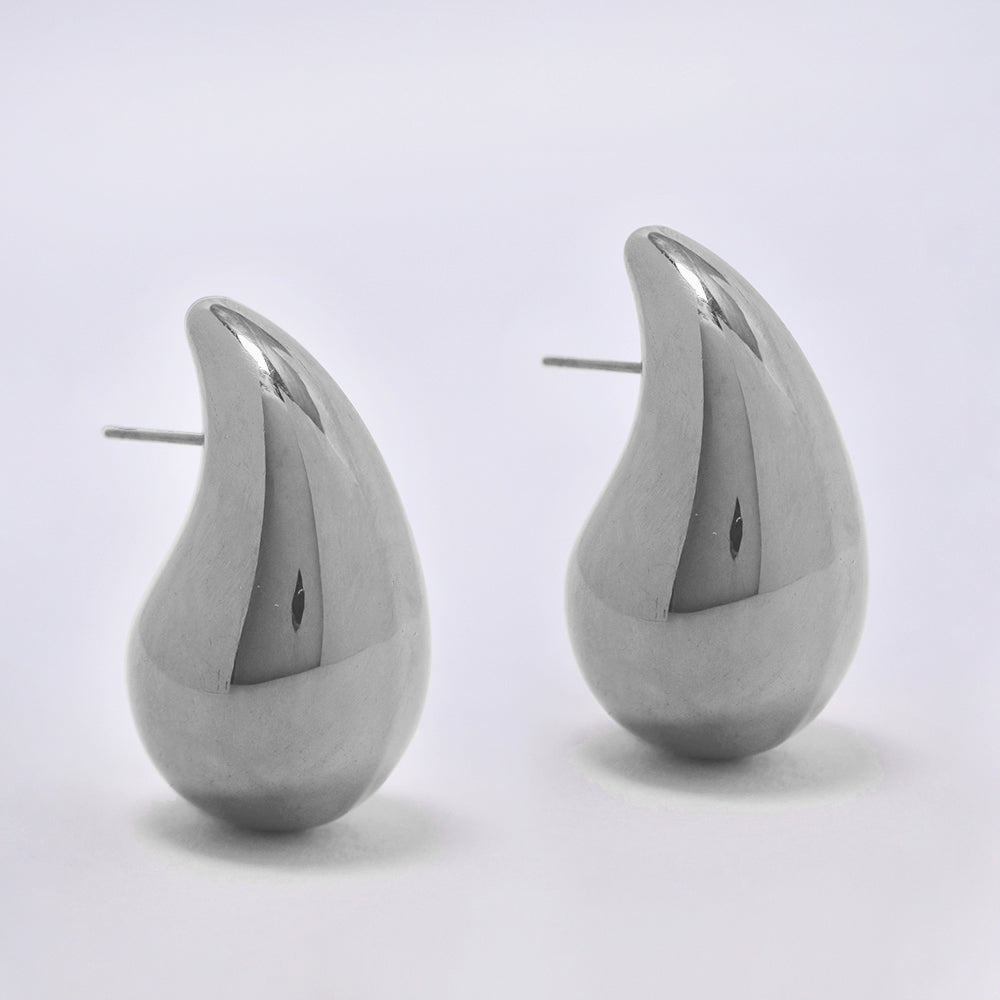 Stainless steel gold broad teardrop shaped earring - SSYE5186