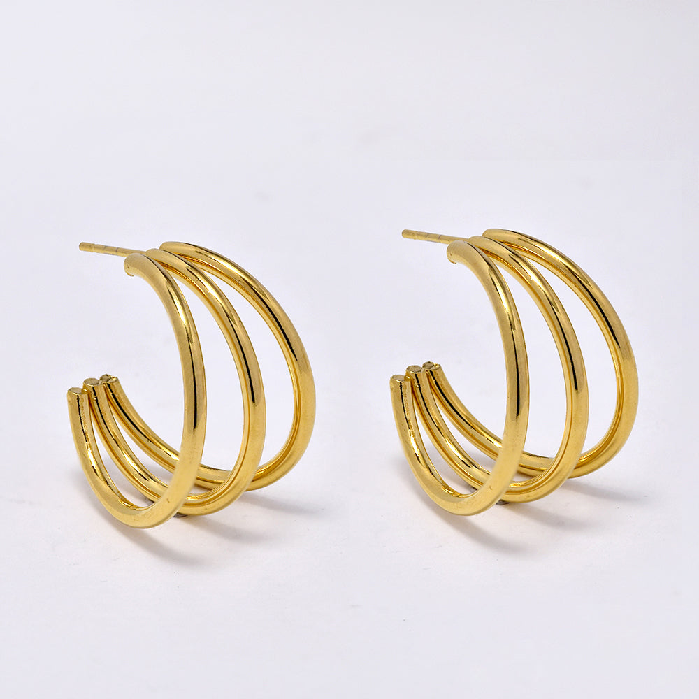 Stainless steel gold triple bar earring