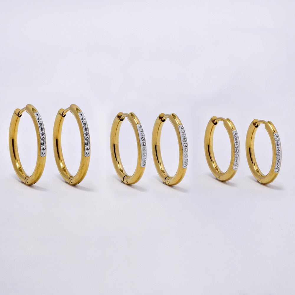 3 Pack stainless steel gold 19mm, 21mm, 23mm hoop earrings - SSYE5191