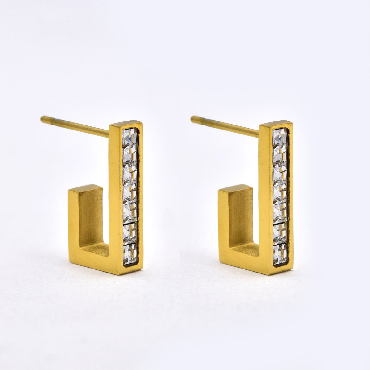 Stainless steel gold and green cubic zirconia huggie earrings - SSYE5197