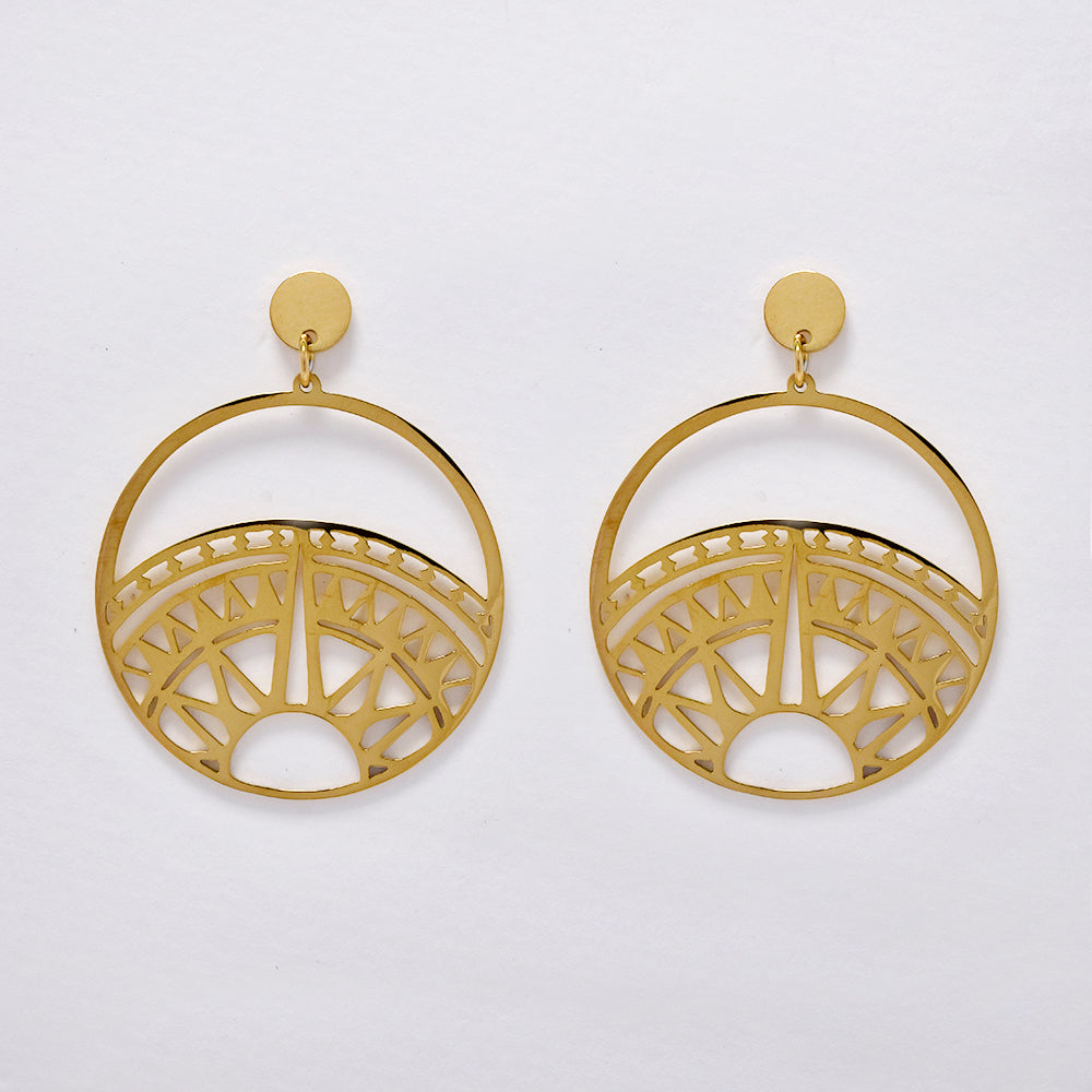 Stainless steel gold mandala disk earring - SSYE5217