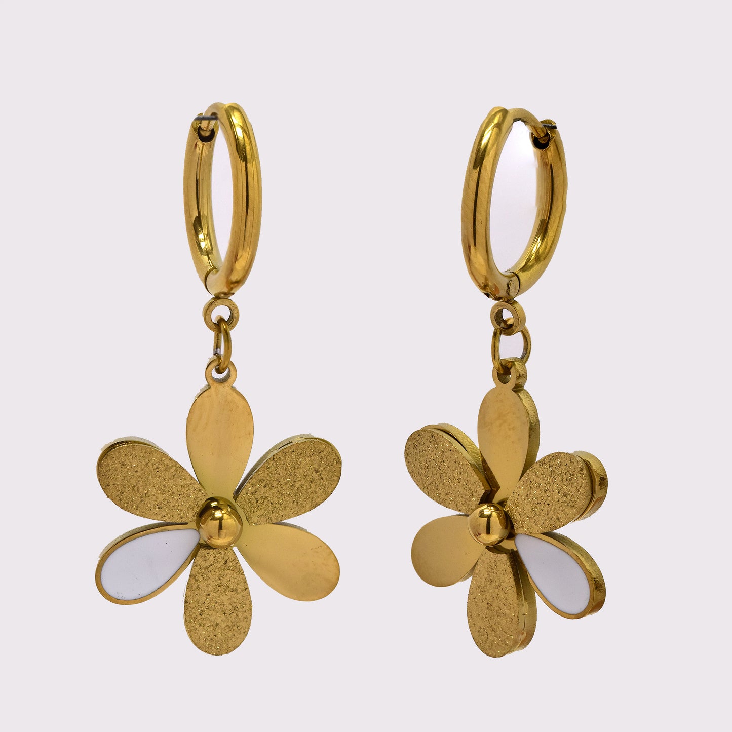 Stainless steel 14x2mm drop earring with enamel and icing petals - SSYE5238