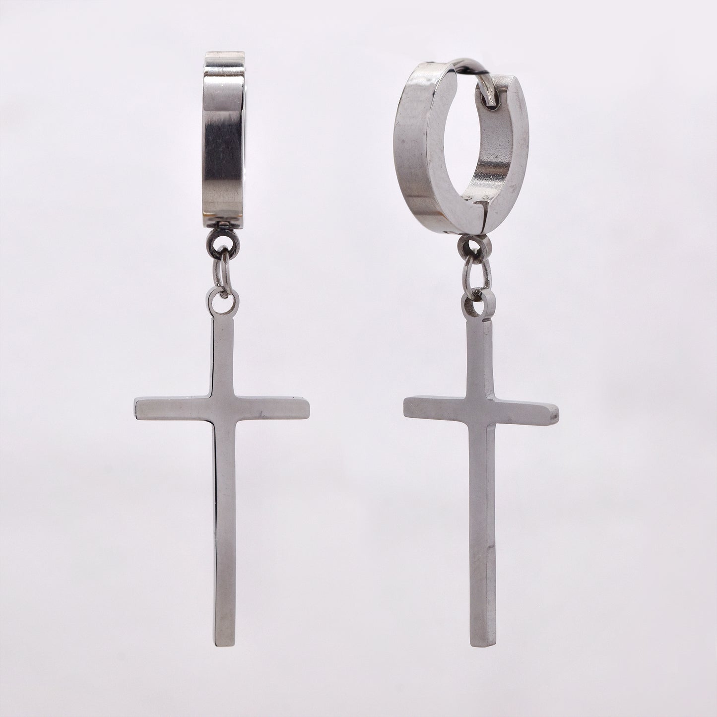Stainless steel huggie with cross attachment - SSYE5267