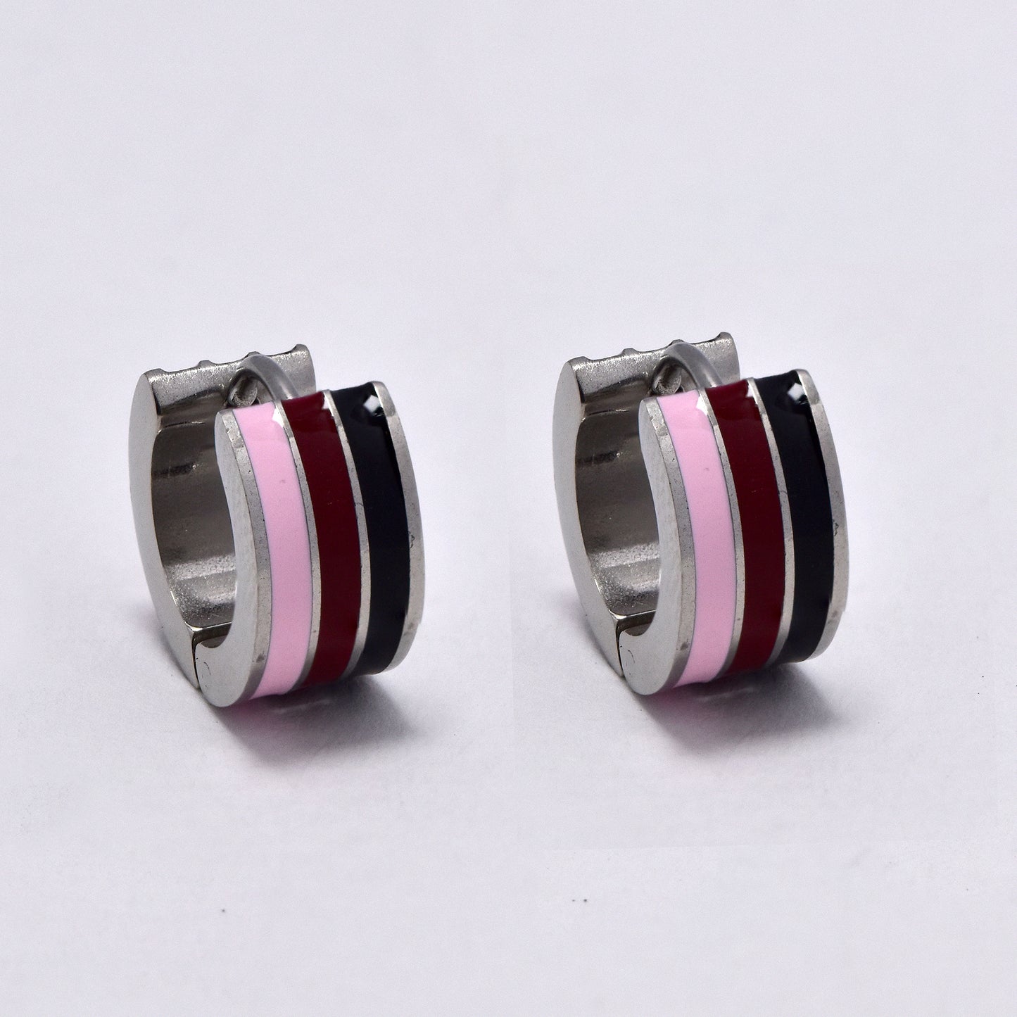 Stainless steel 12.5x5.5mm colour stripe huggie - SSYE5273