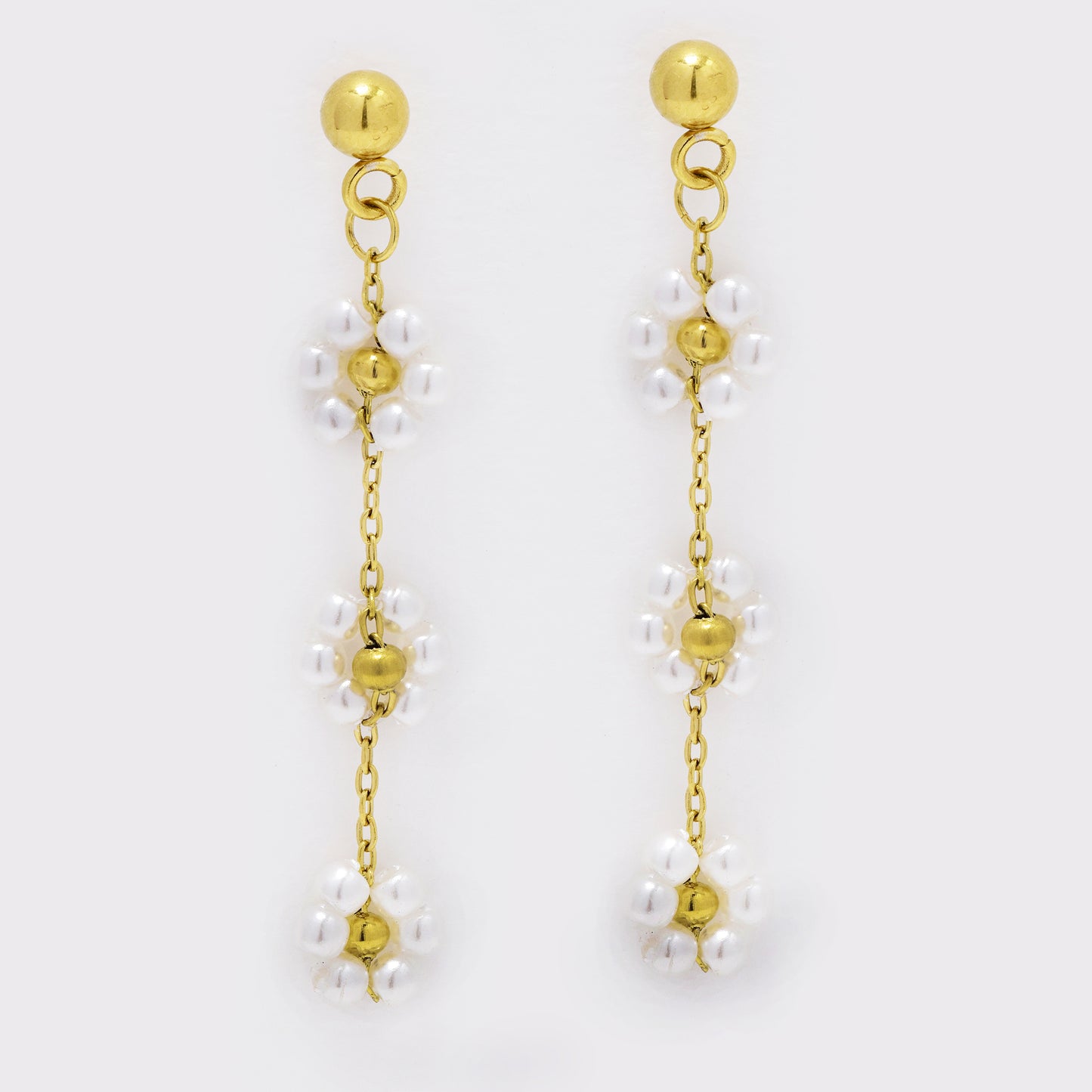 Stainless steel faux pearl flower drop stud earrings - SSYE5331