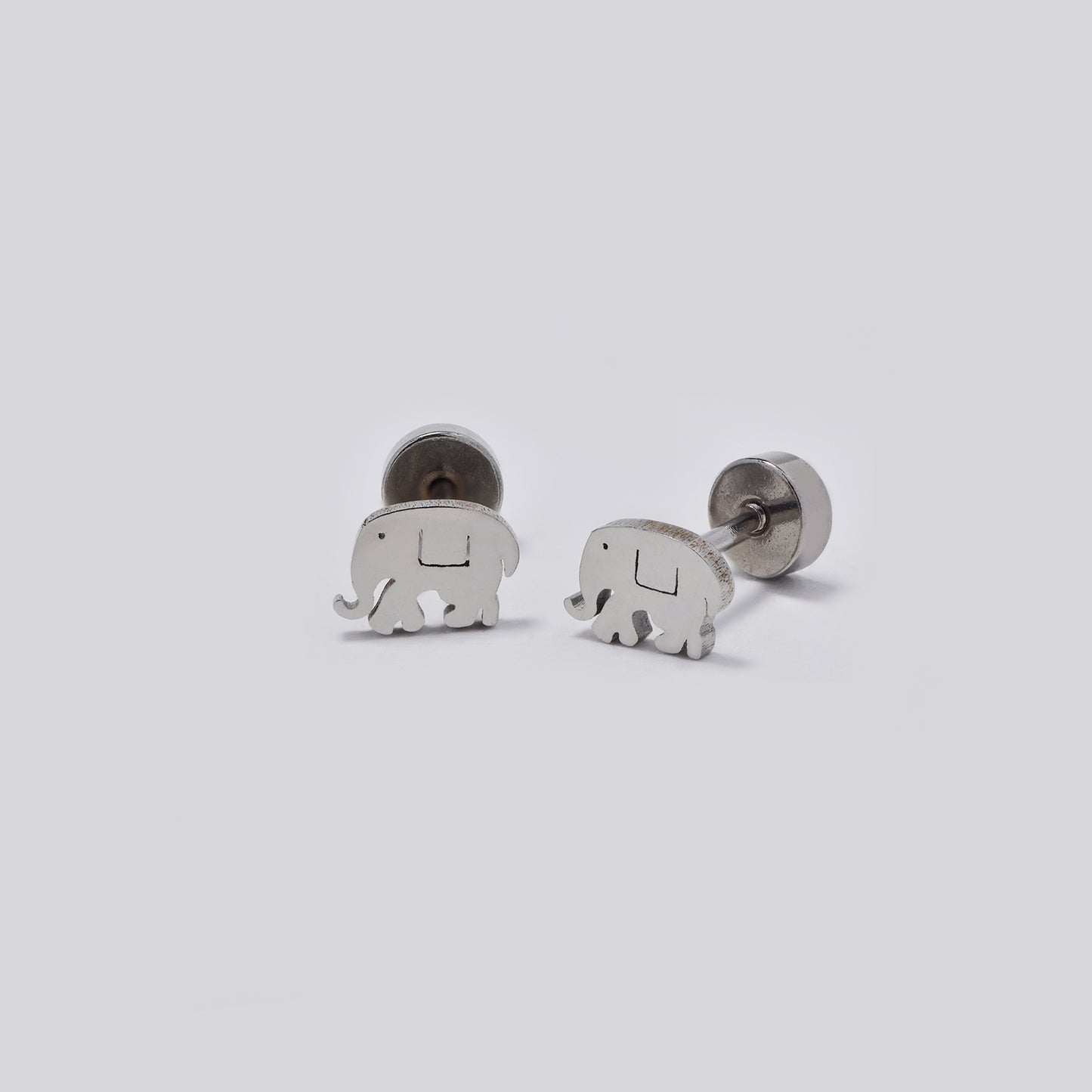 Stainless steel 6 pack elephant stud earring with flat back closure - SSYE5438
