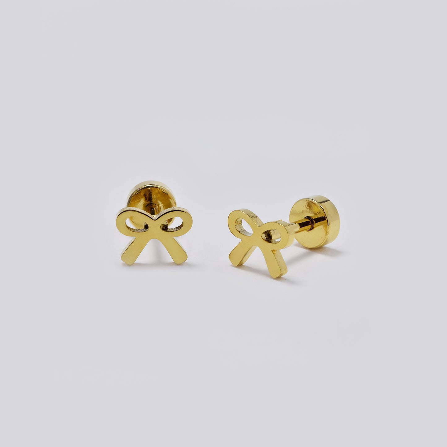 Stainless steel 6 pack gold bow stud earring with flat back closure - SSYE5439