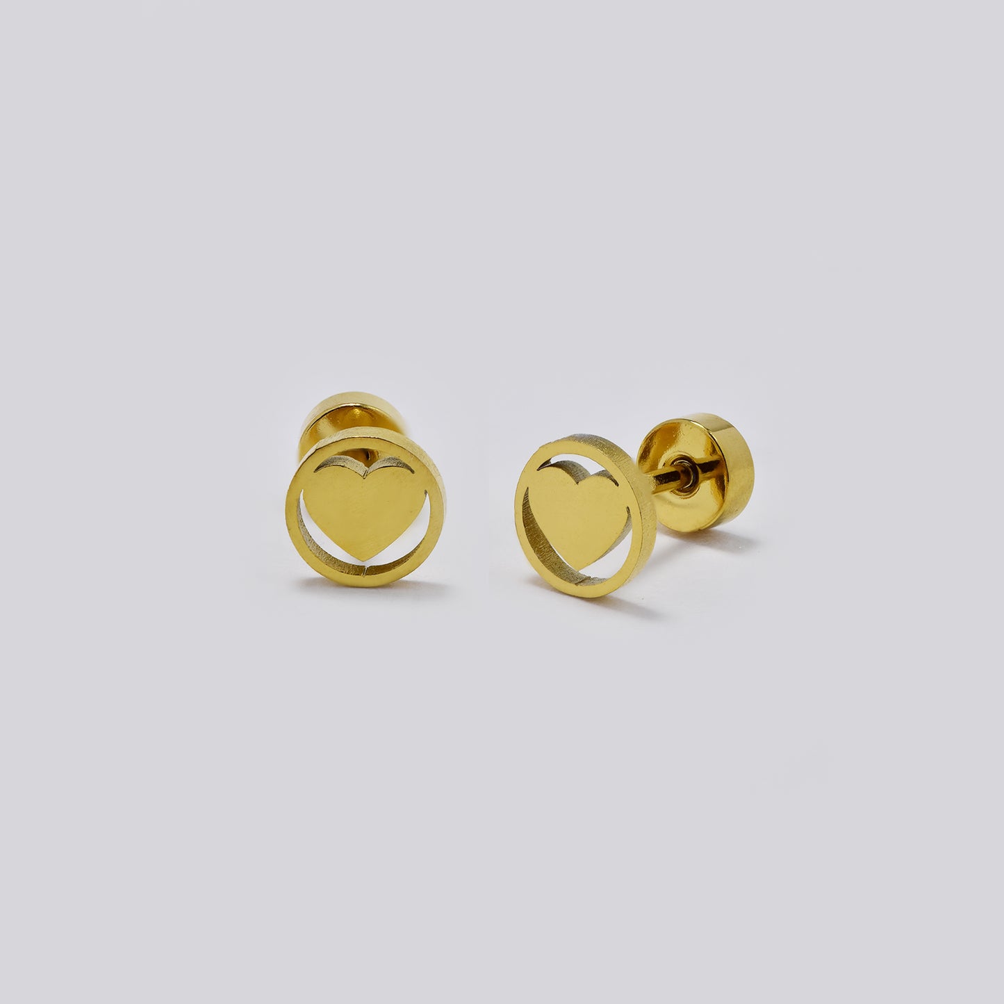 Stainless steel 6 pack heart inside circle stud earring with flat back closure - SSYE5445