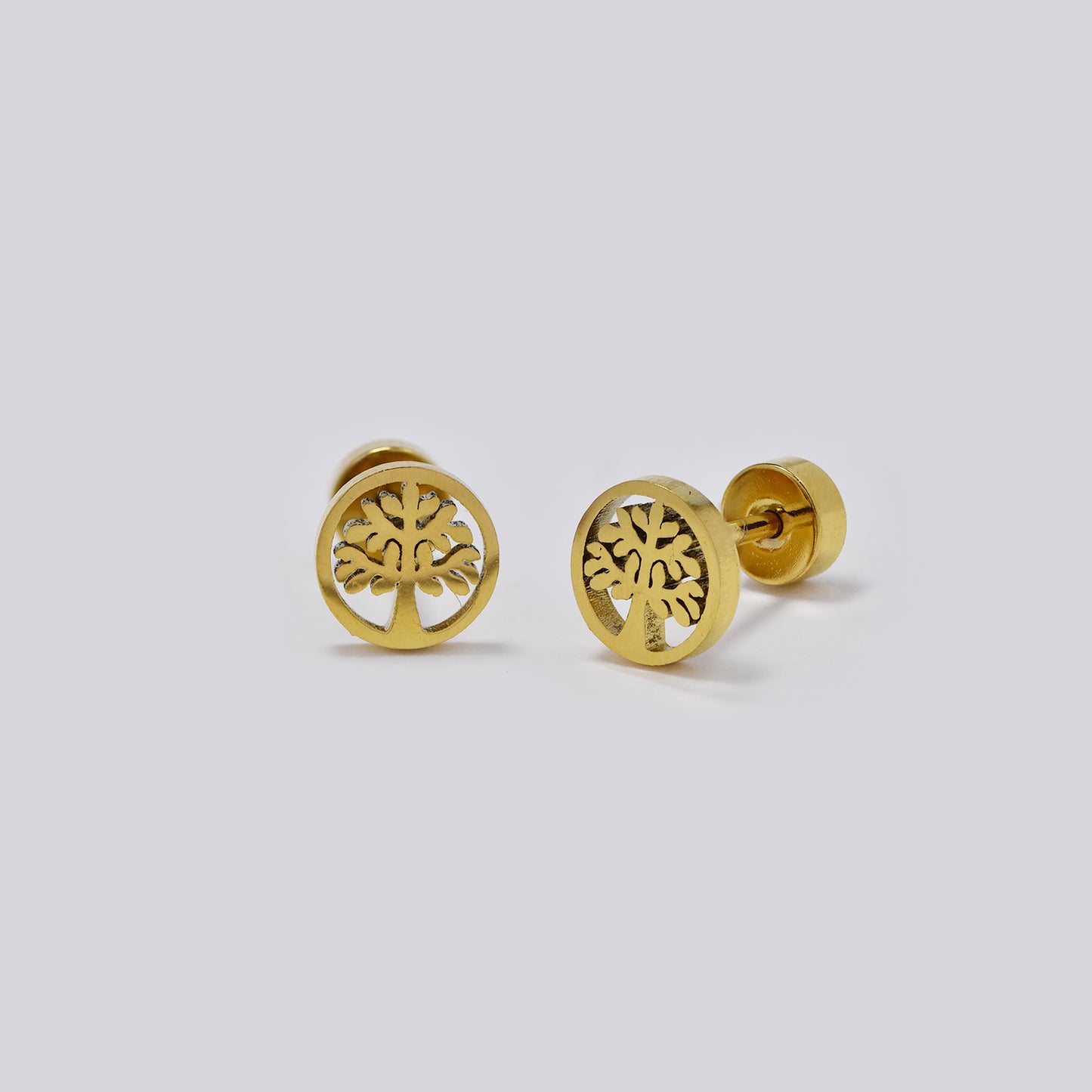 Stainless steel 6 pack tree of life inside circle stud earring with flat back closure - SSYE5446