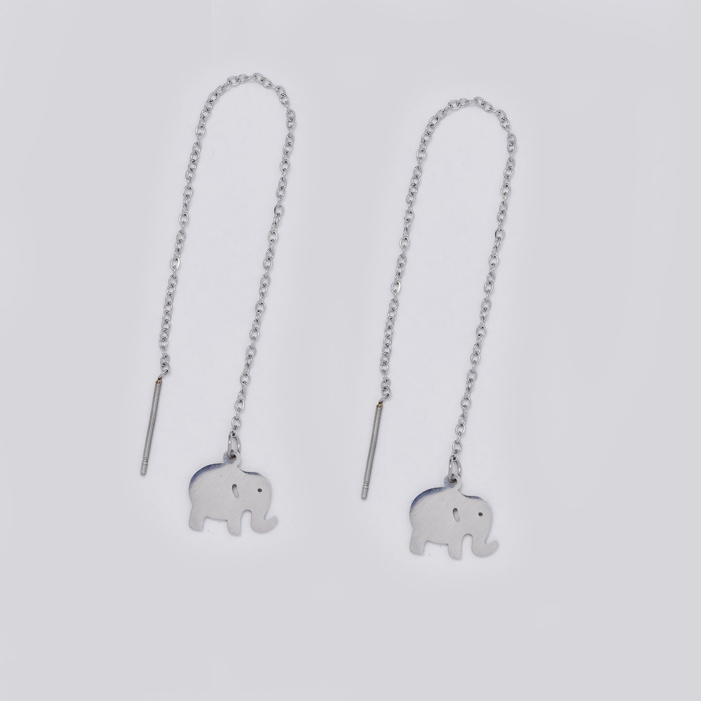 Stainless steel elephant chain link pull through silver earrings - SSYE5514