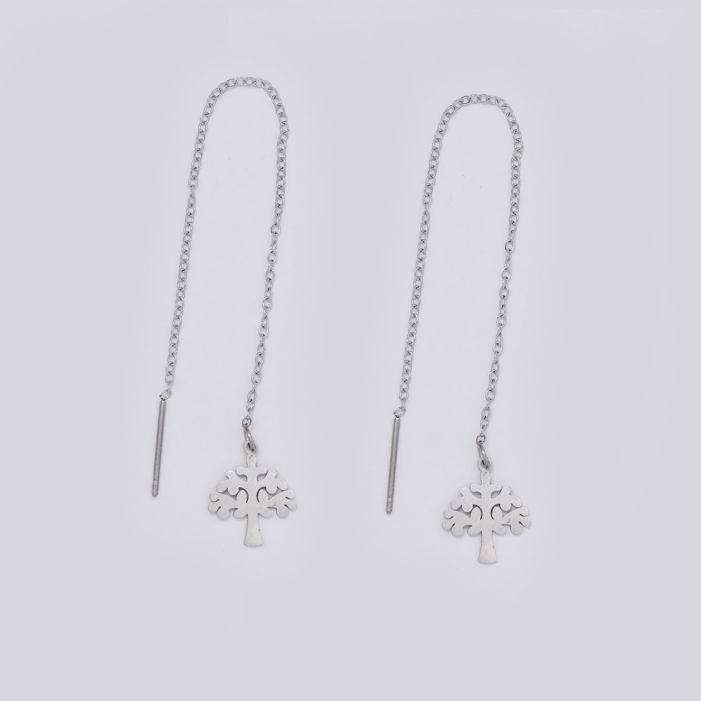Stainless steel tree chain link pull through silver earrings - SSYE5515
