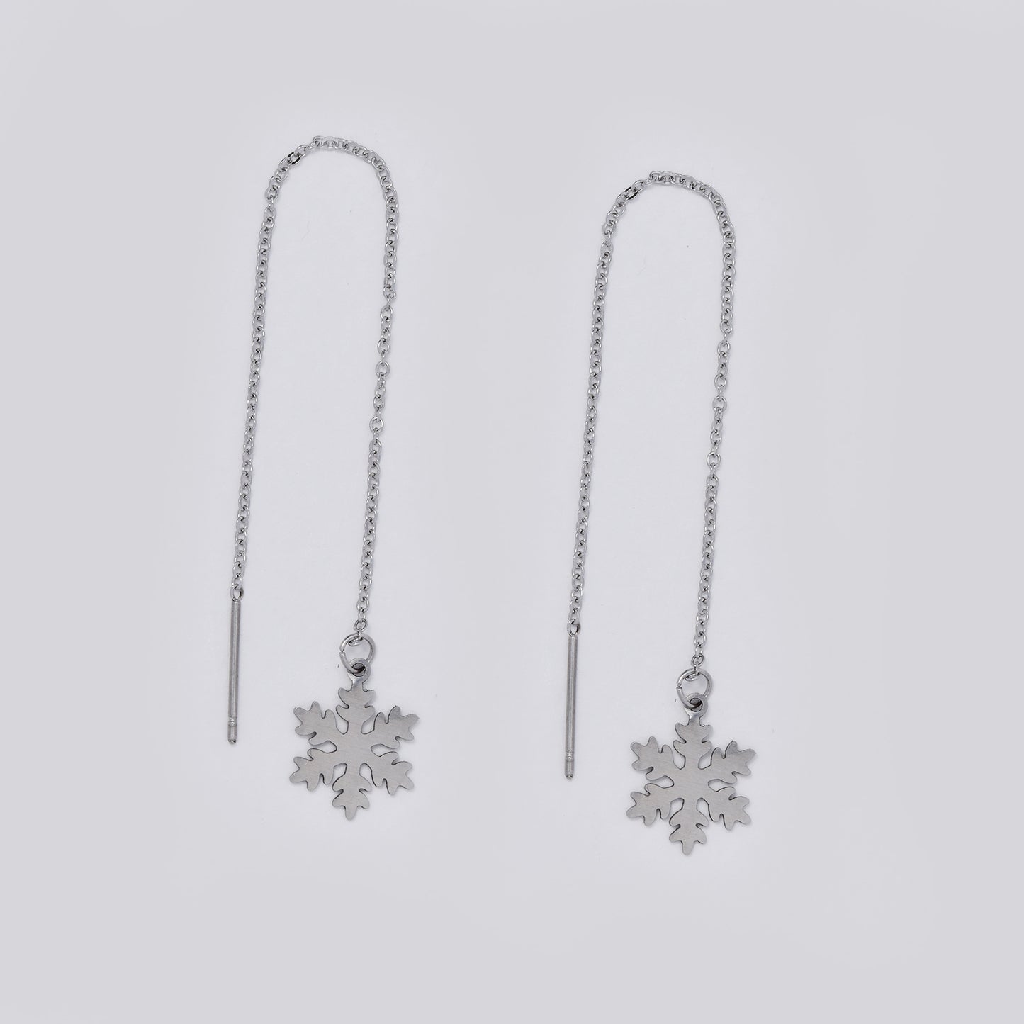 Stainless steel snowflake chain link pull through silver earrings - SSYE5517