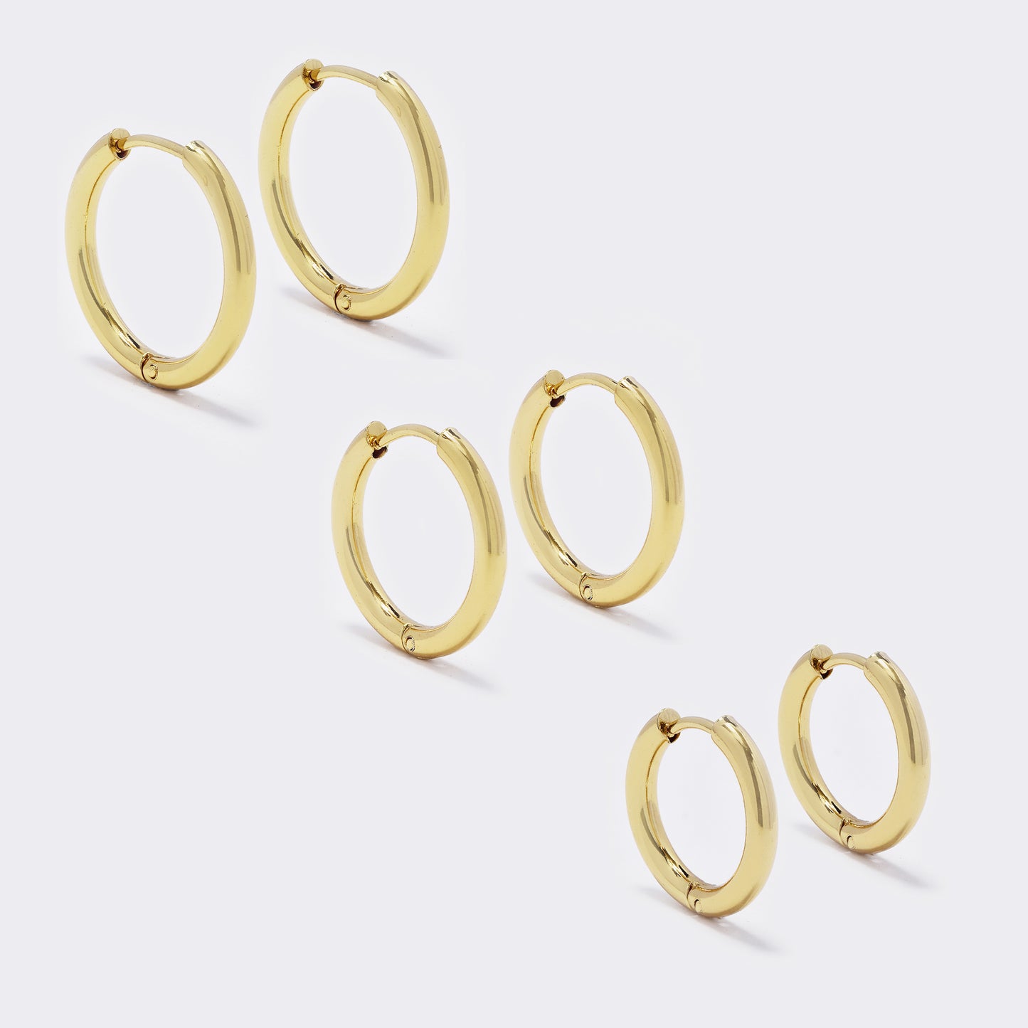 Stainless steel 3 pack 2mm x 17mm and 19mm and 21mm gold sleeper earrings - SSYE5521