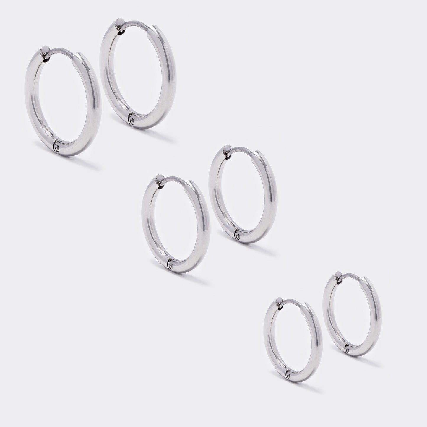 Stainless steel 3 pack 2mm x 15mm and 17mm and 19mm silver sleeper earrings - SSYE5522