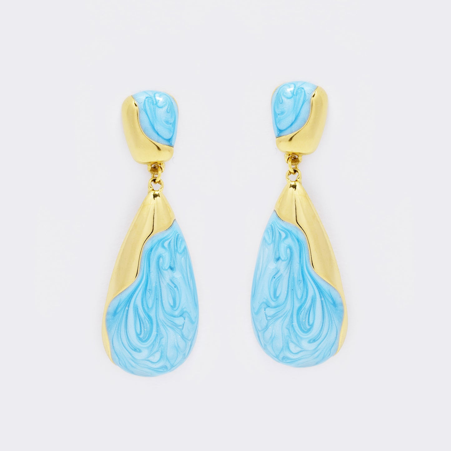 Stainless steel two tone marble teardrop stud earring - SSYE5543