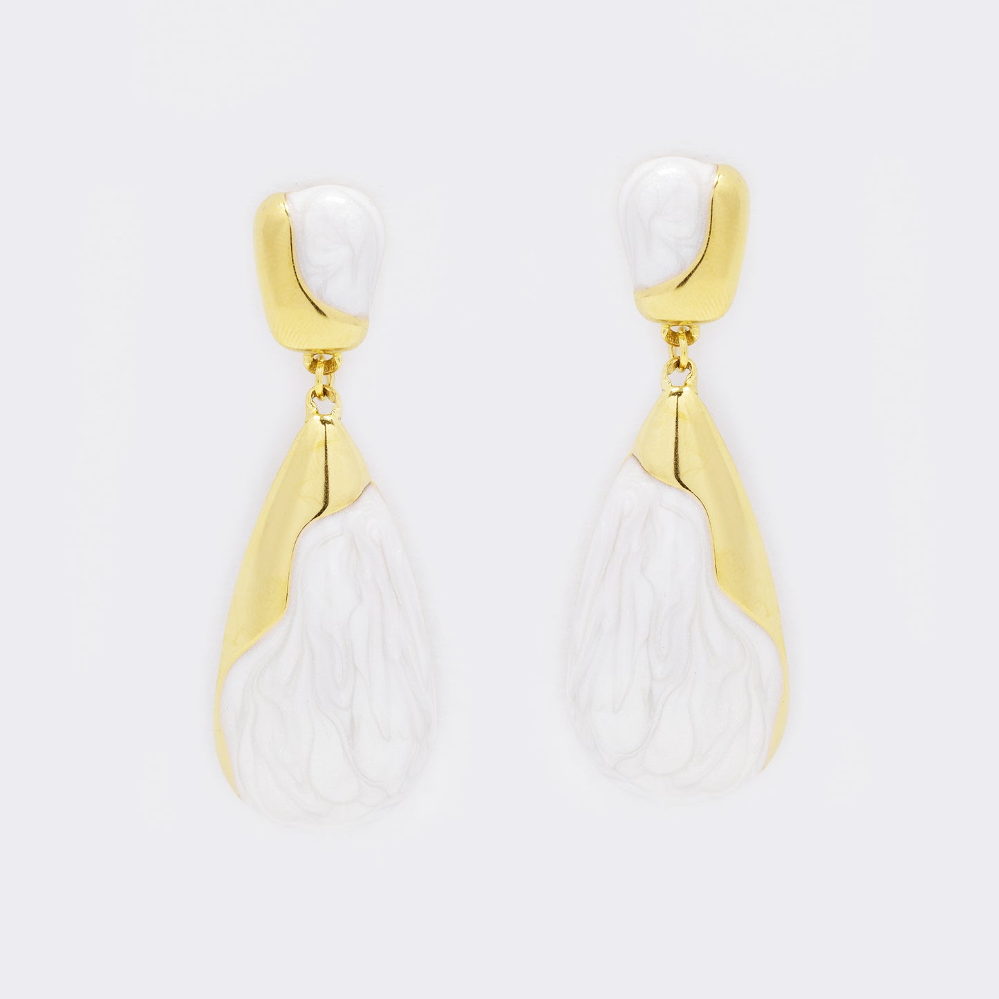 Stainless steel two tone marble teardrop stud earring - SSYE5543