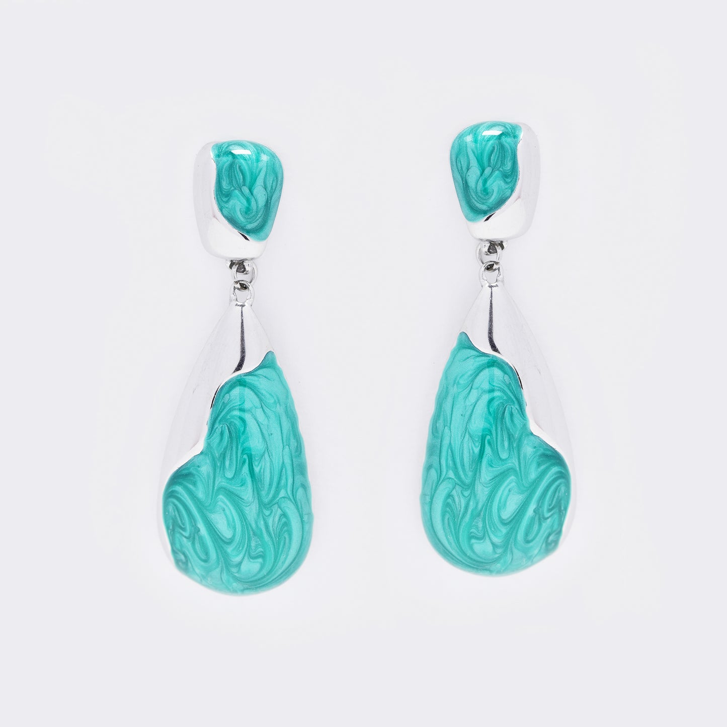 Stainless steel two tone marble teardrop stud earring - SSYE5543