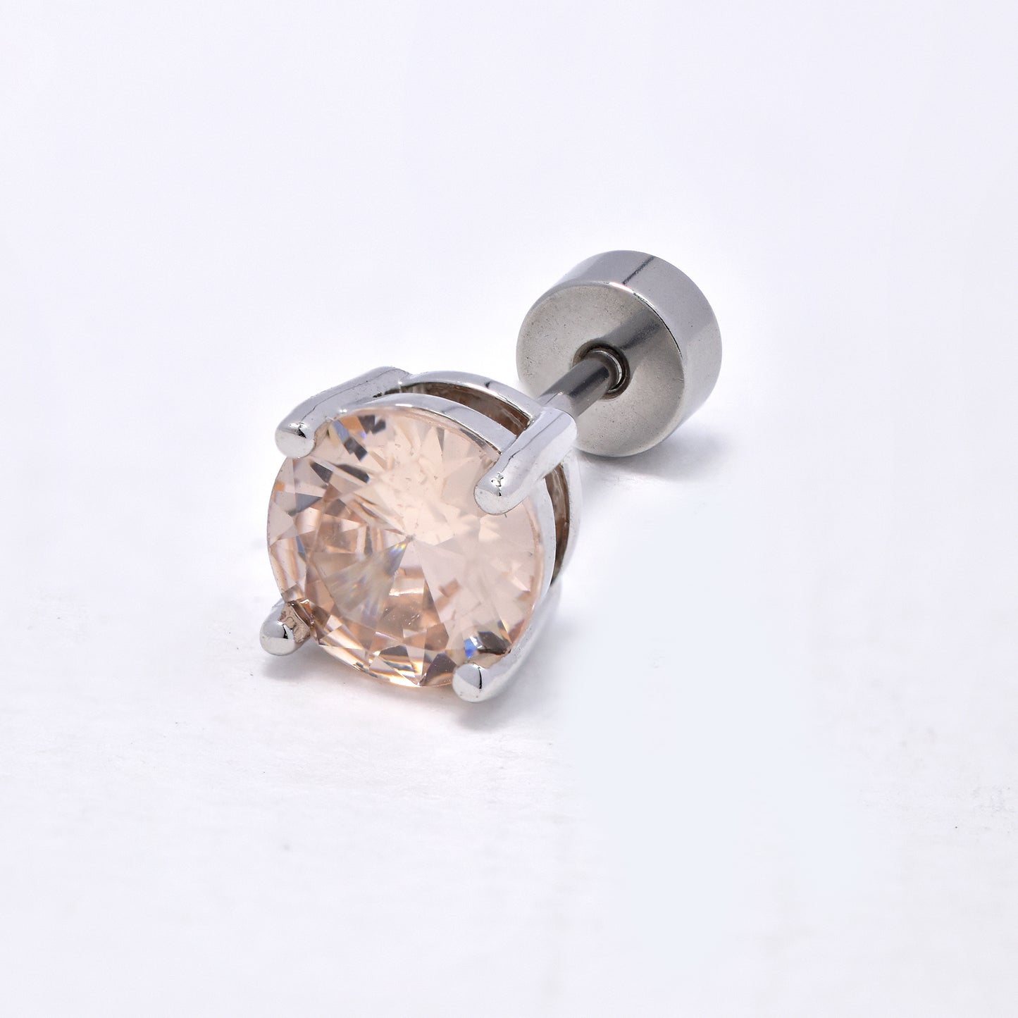 Steel 6mm CZ stud with flat back closure - 2 pack - SSYE5799