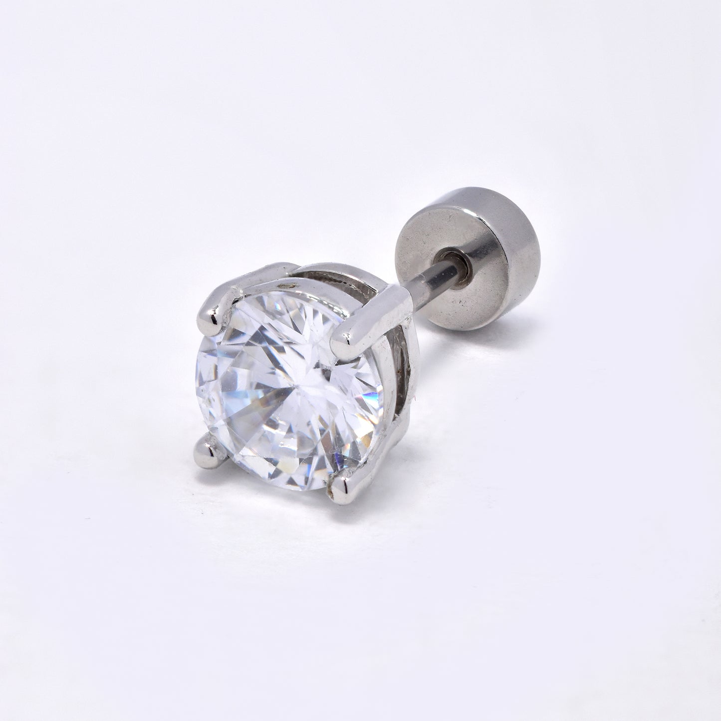 Steel 6mm CZ stud with flat back closure - 2 pack - SSYE5799