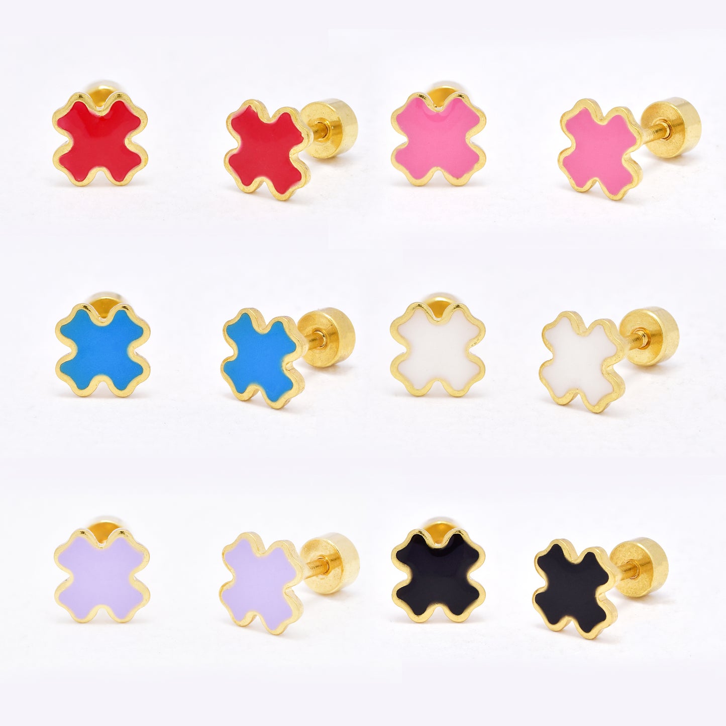 SSYE6465 - St Steel 6 pack 7mm x 7mm colour X earring