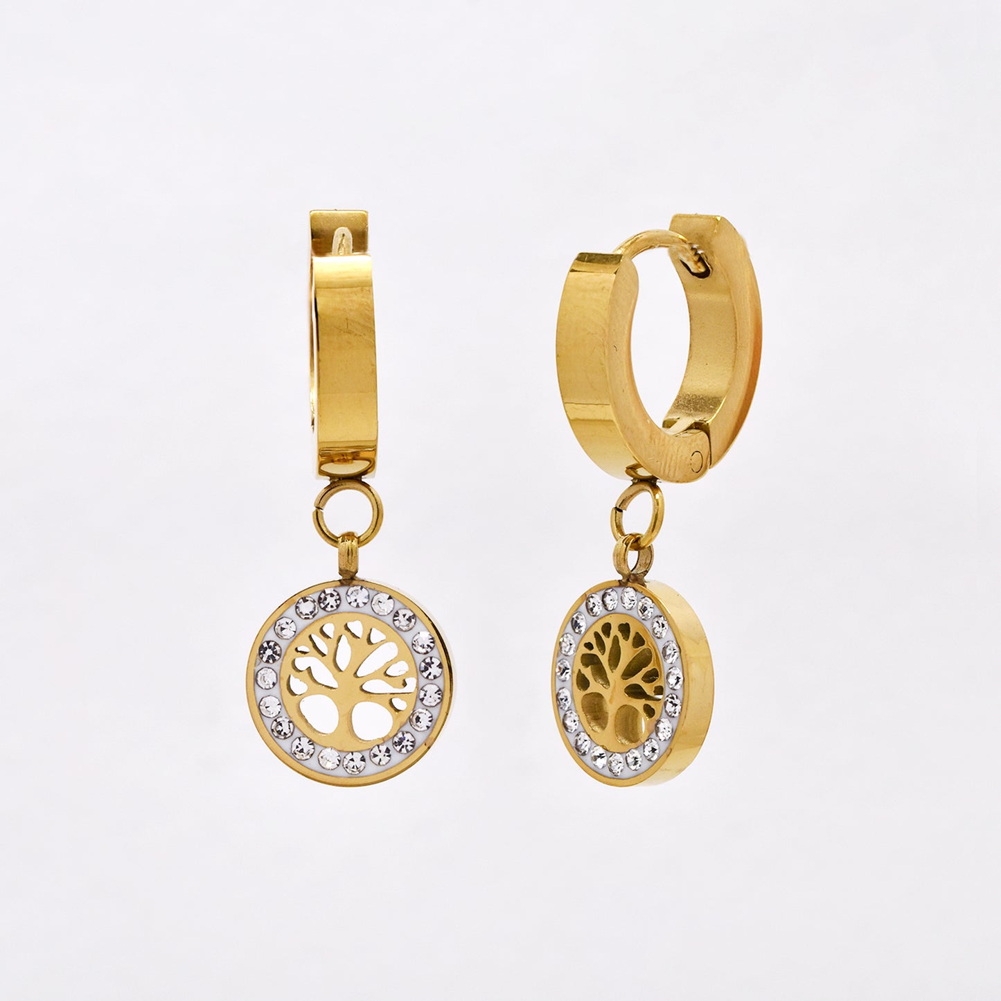 SSYE6744 - St Steel crystal tree of life drop huggies