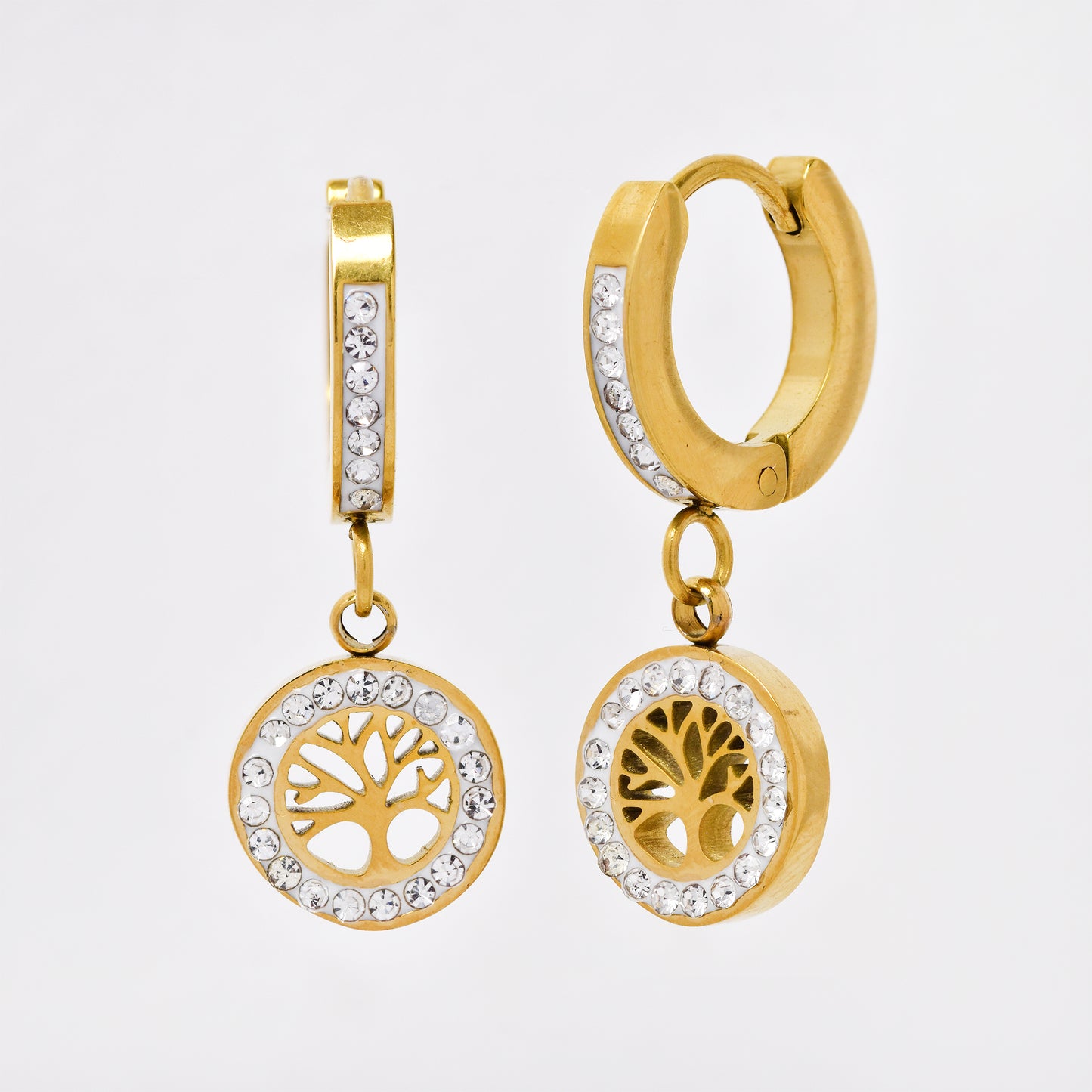 SSYE6745 - St Steel crystal tree of life drop huggies