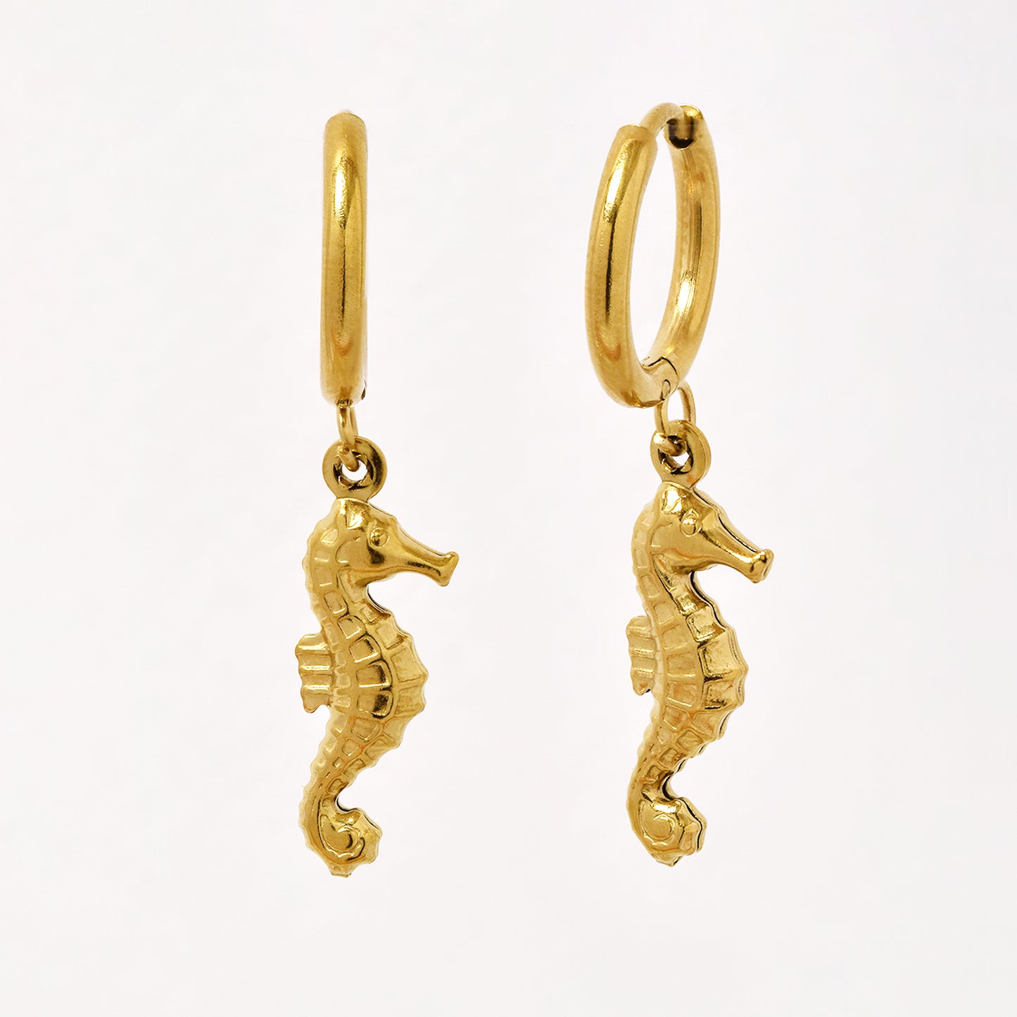 SSYE6798 - Steel seahorse drop hoop earring