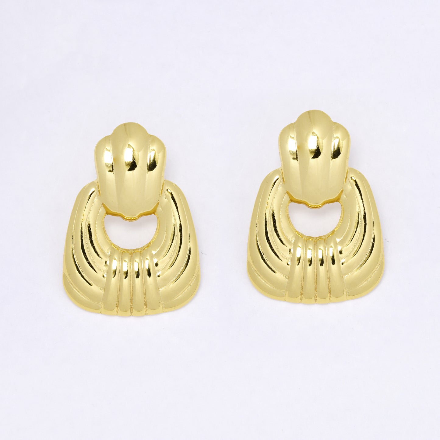 SSYE7106 - Steel 31mm x 22mm line detail door knocker stud earrings