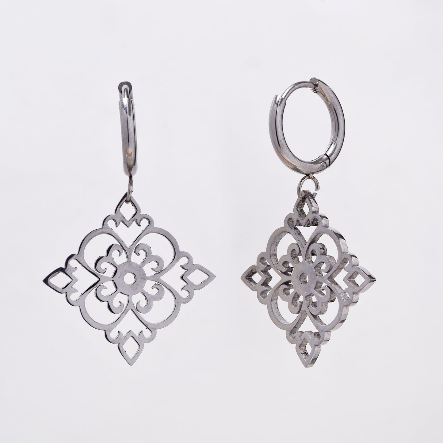 SSYE7165 - Steel 13mm lattice drop hoop earring