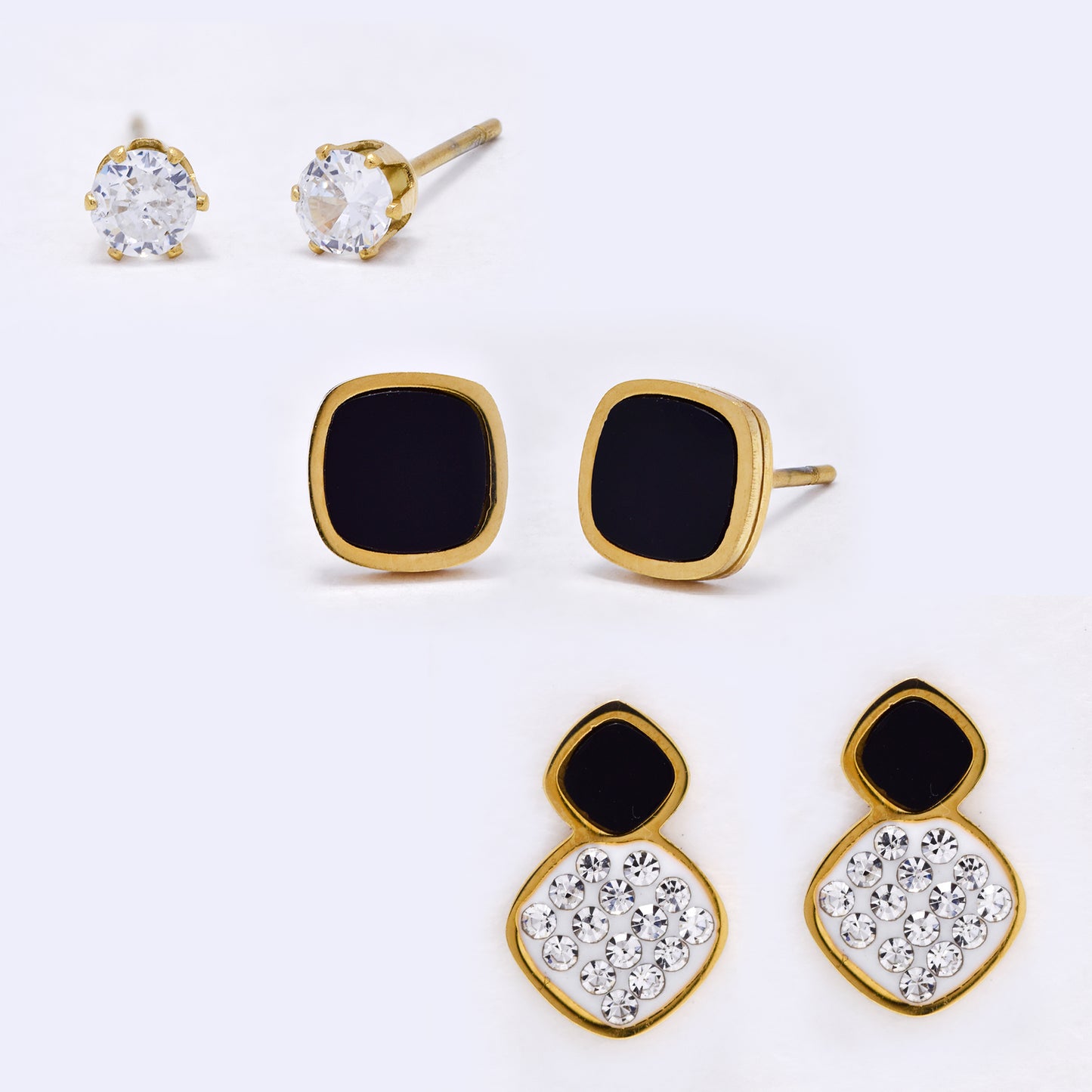 SSYE7174 - Steel 3-Pair stud earring set