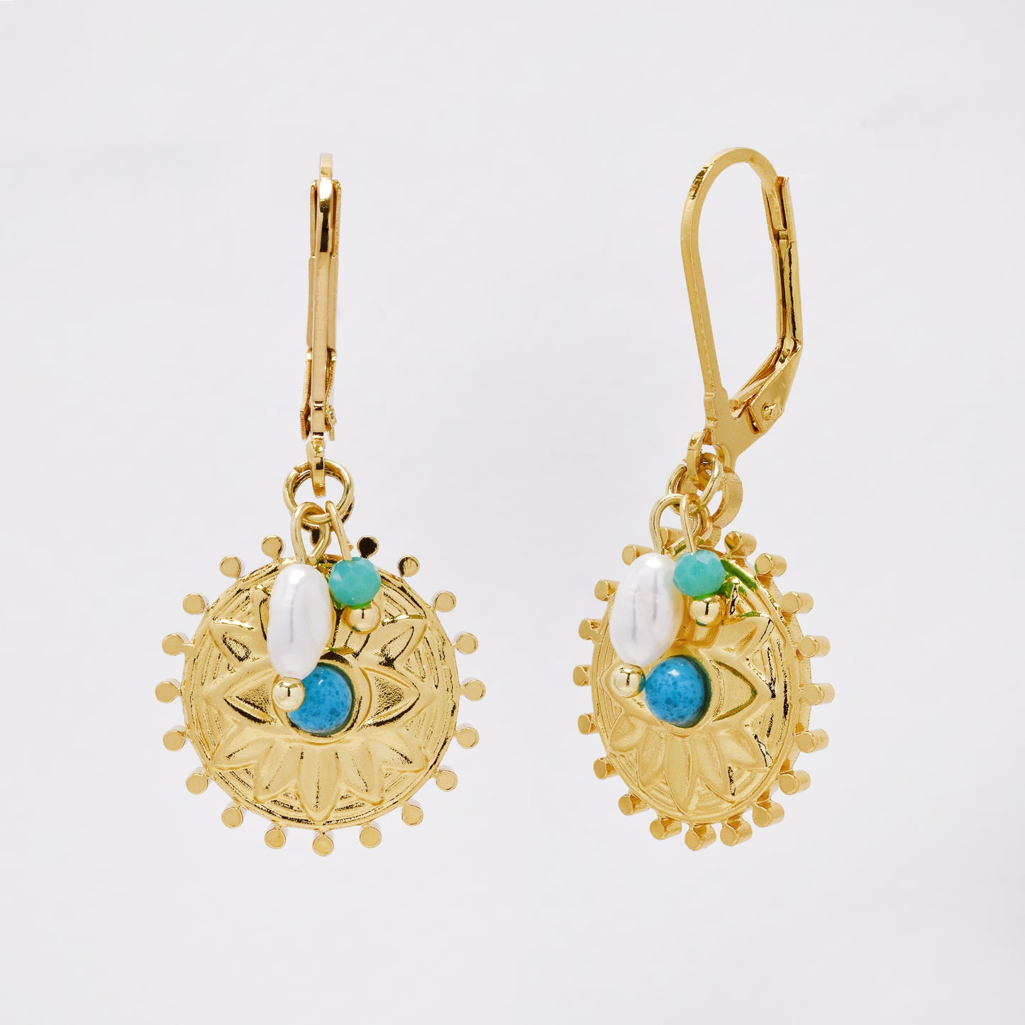 SSYE7373 - Steel boho eye drop earring with faux pearl & bead