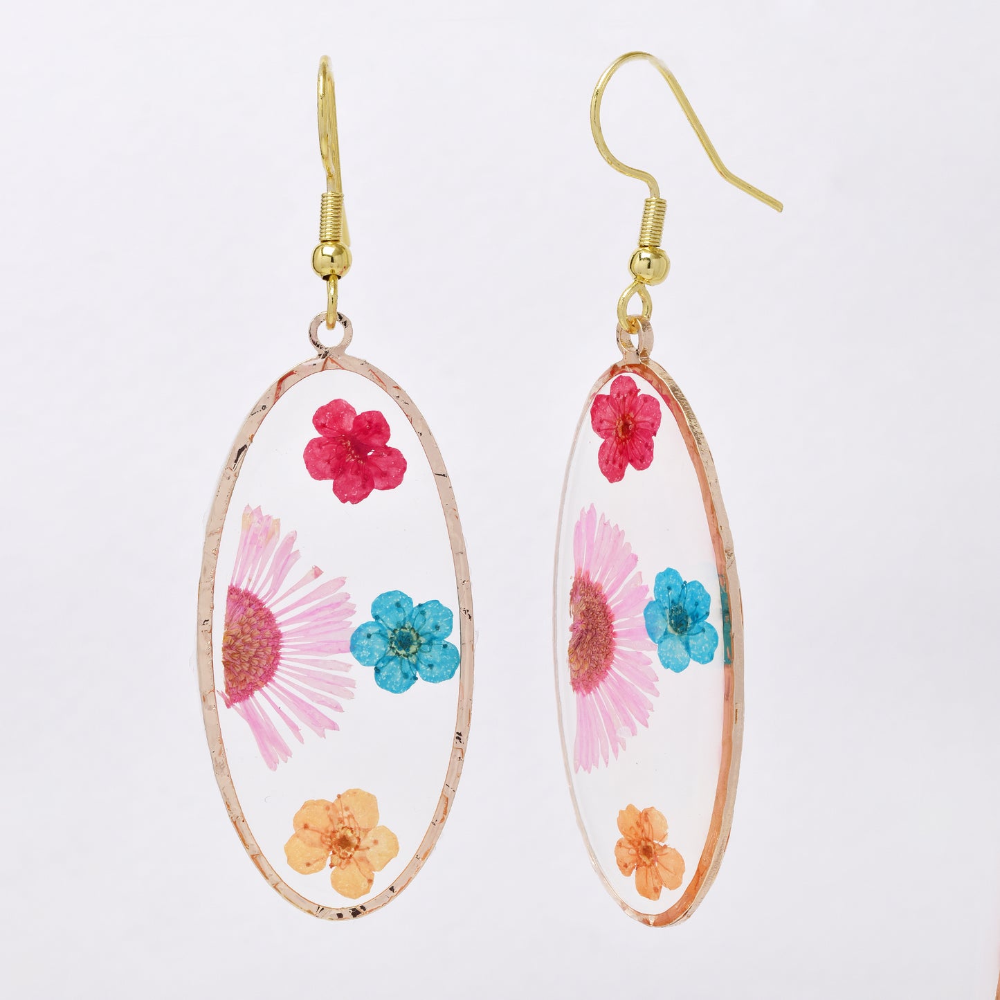 SSYE7431 - Steel 43mm x 20mm oval floral resin drop earring