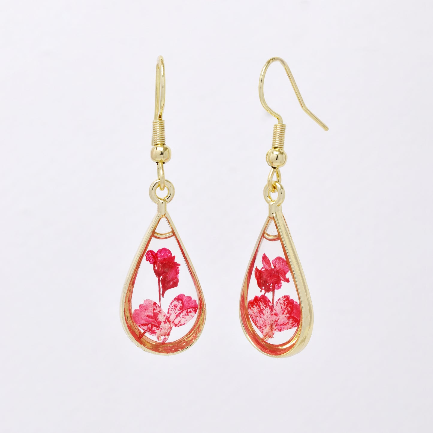 SSYE7437 - Steel 25mm x 12mm teardrop floral resin drop earring