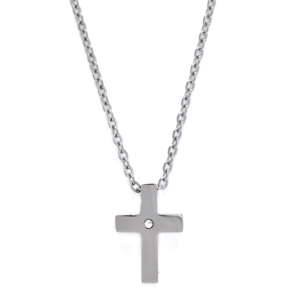 Stainless steel cubic zirconia centre cross necklace - Cross: L16mm x W11mm chain: 45cm + 5cm extension chain - SSYN2089