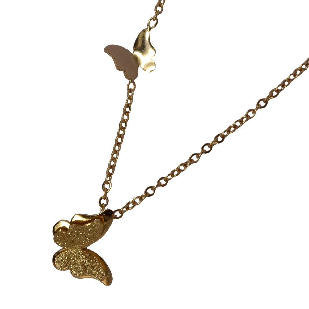 Stainless steel double butterfly necklace - Butterfly: L10mm x W13mmchain: 45cm + 5cm extension chain
