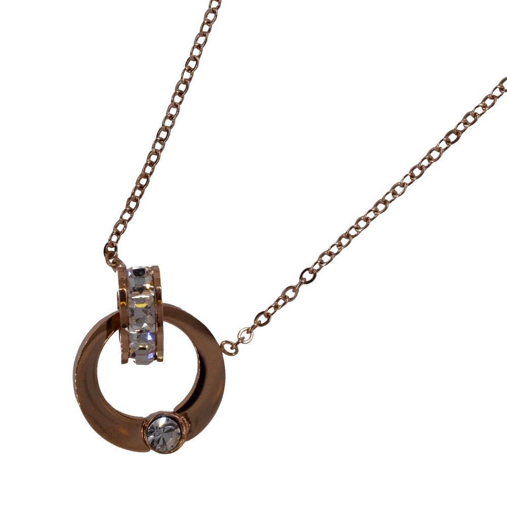 Stainless steel cubic zirconia entwined necklace - Circle:L12mm x W15m chain: 44cm + 6cm extension chain - SSYN2098