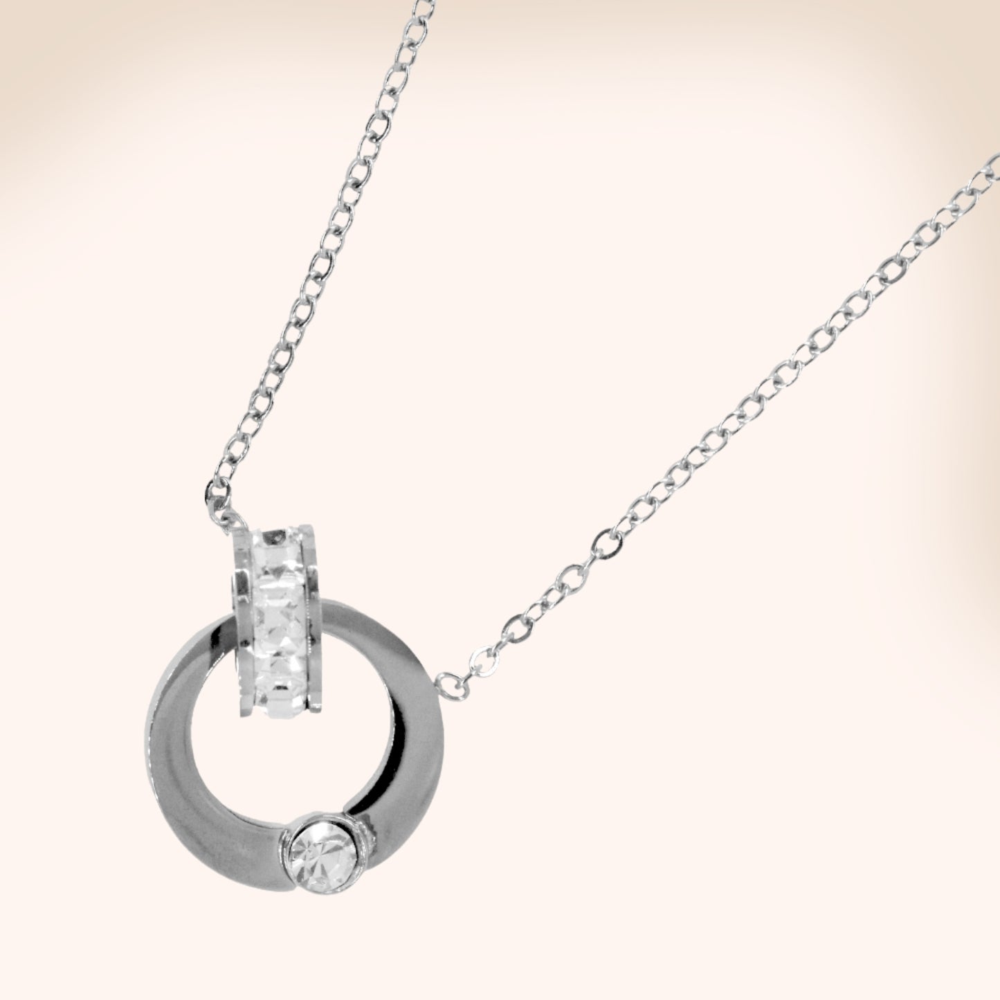 Stainless steel cubic zirconia entwined necklace - Circle:L12mm x W15m chain: 44cm + 6cm extension chain - SSYN2098