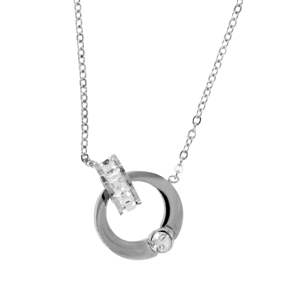 Stainless steel cubic zirconia entwined necklace - Circle:L12mm x W15m chain: 44cm + 6cm extension chain - SSYN2098