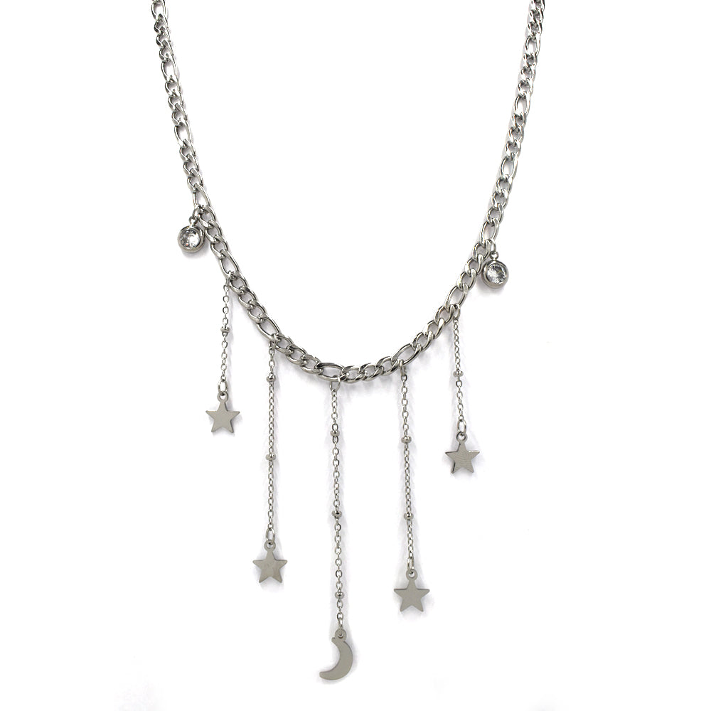 Stainless steel moon star drop charm necklace - SSYN4072