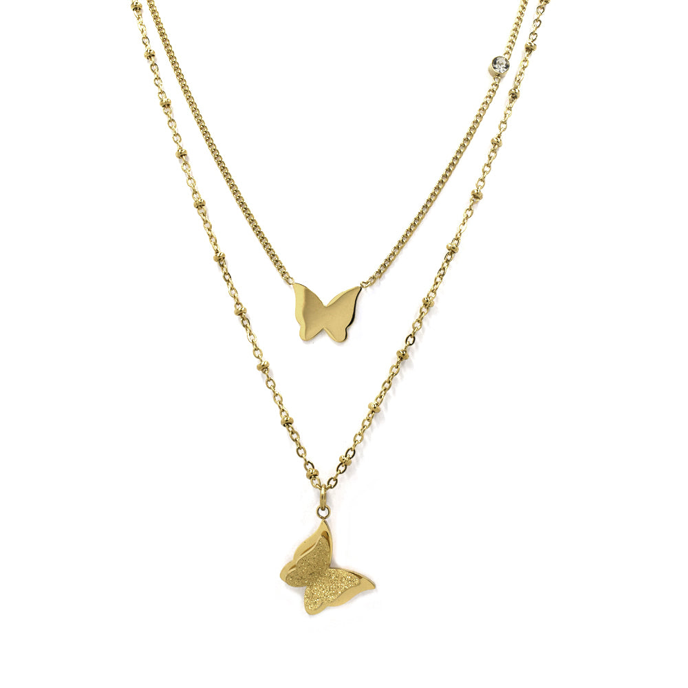 Stainless steel butterfly charm double necklace