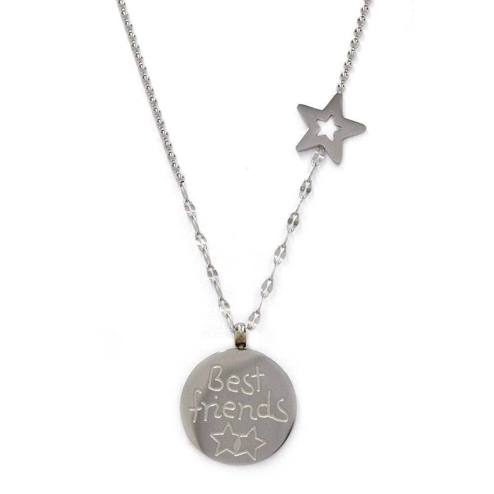 Stainless steel best friend disc and star necklace - SSYN4228