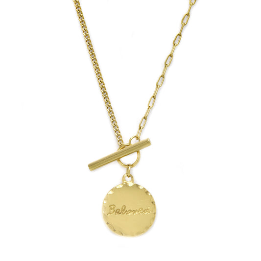 Gold plated Stainless steel Beloved disc on two link chain
