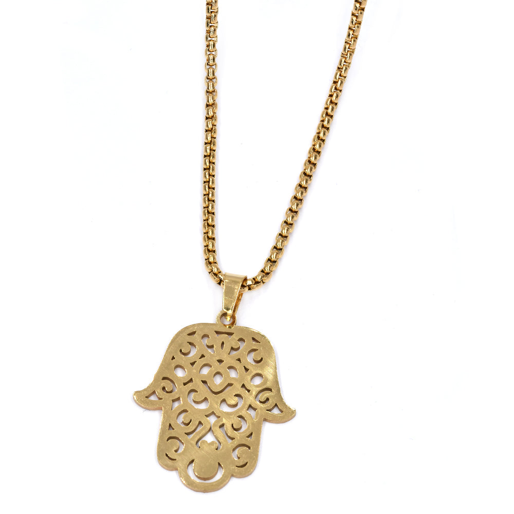 Stainless steel XL gold Hamsa necklace - SSYN4560