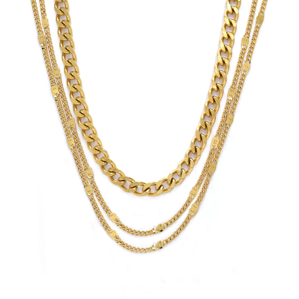 Stainless steel triple layered chain necklace - SSYN4574