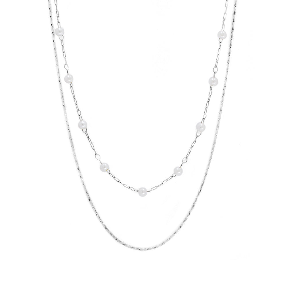 Stainless steel 40cm and 36+5cm layered pearl necklace - SSYN4630