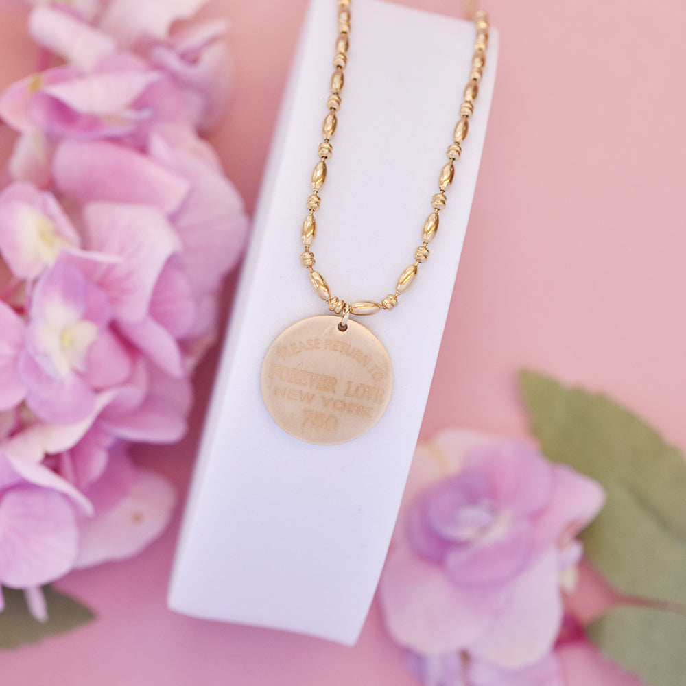 Stainless steel engraved disc necklace - SSYN4720