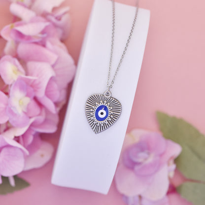 Stainless steel heart evil eye necklace