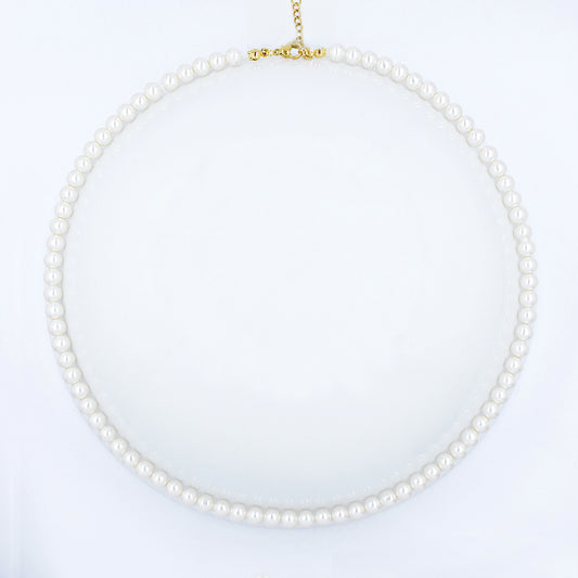 Stainless steel 6mm freshwater pearl necklace - Length: 50 cm + 5 cm extension chain