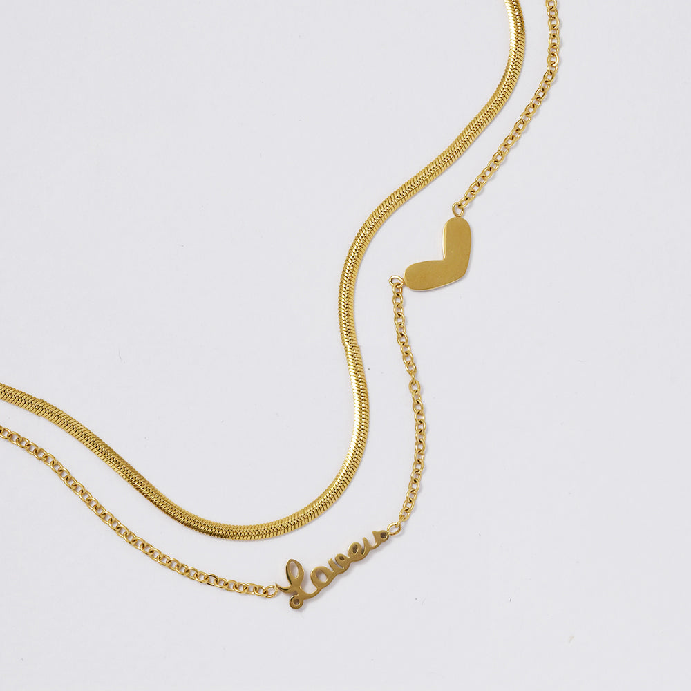 Stainless steel layered heart necklace - SSYN4797